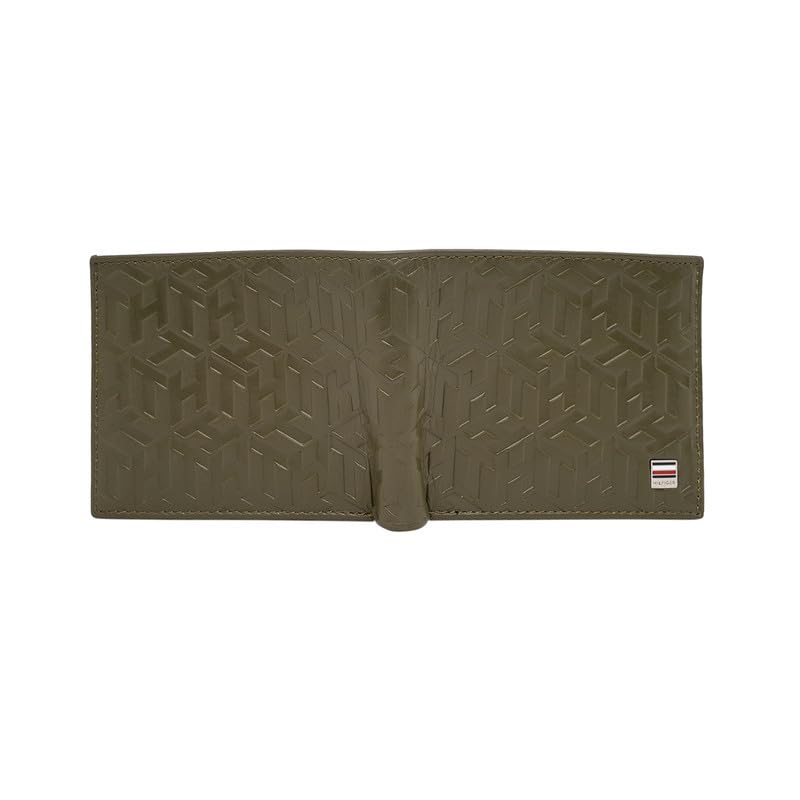 Image of Tommy Hilfiger Men's Slimfold Wallet Elgon - Olive | Embossed Leather | Global Coin Pocket | Stylish Purse for Men