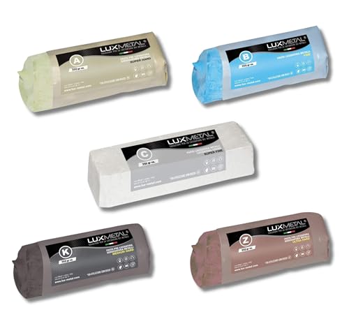 Lux Metal Kit 5 Pasta Abrasiva Pulidor 350 gr A-B-C-Z-K Set Pulido Acero Inoxidable Cera Sólida Para Pulir Metales Espejo Aluminio Pulido Cromado Madera Plexiglás Mármol Latón Cobre Plástico