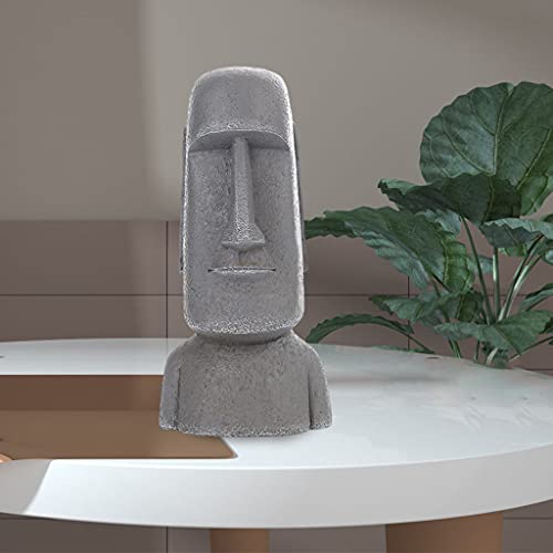 Fenteer 1Pc Resin Easter Island Statue Decor Massive Megalith Retro Style Roman Moai Head Sculpture For Bedroom Desktop Ornament, Gray B #TOP4