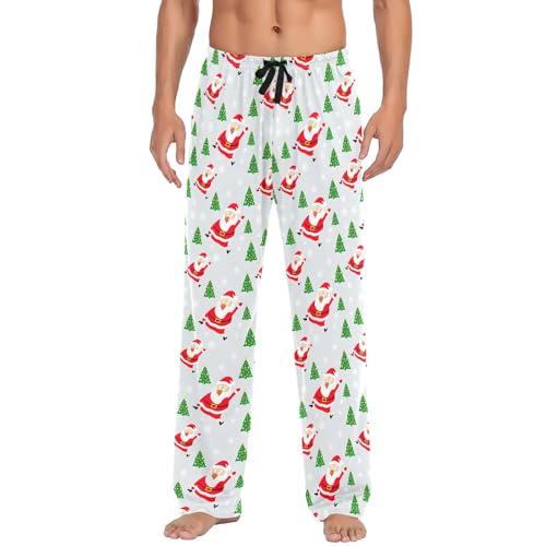 Christmas Trees and Santa Men's Pajamas Pants Cotton Sleep Bottoms Pants Lounge Sleepwear - S2