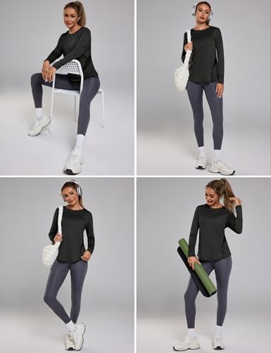 Wayleb Camiseta Deportiva de Manga Larga para Mujer Camisetas de Malla Mujer Ropa Deporte Secado Rápido y Transpirable para Yoga Pilates Fitness Correr