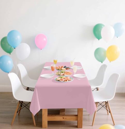 Image of SietDESEO 2 Pack Light Pink Plastic Tablecloth Rectangle 54 x 108 Premium Disposable Table Cloth Plastic Pink Table Cover for Wedding Baby Shower Party Supplies