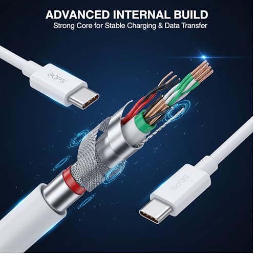 Image of 6A High Current USB A to Type C Cable, Premium TPE USB C Charging & Data Sync Cable, Reinforced Connectors, 1 Meter, Compatible with USB Type-C Smartphones, Tablets, Power Banks, White