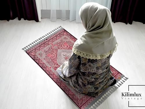 Alfombra de oración turca para rincón de meditación en casa con diseño floral persa 5