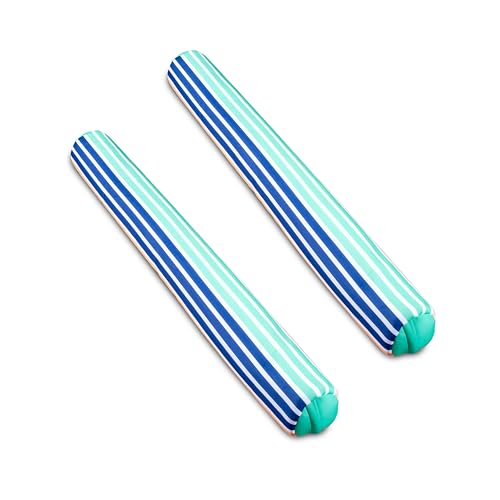 Big Joe Noodle 2 Pack No Inflation Needed Pool Float, Rivera Stripe Turquoise Doubled-Sided Mesh, Quick Draining Fabric, 4 Feet Jumbo