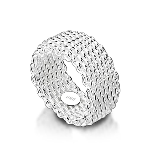 925 Sterling Silver Mesh Simple Plain Statement Ring Chunky Ring Braided Ring For Women Men