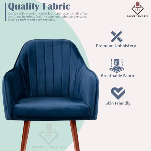 Image of Set of 2 Accent Chair for Living Room | Modern Armchair in Soft Velvet Fabric with Sturdy Legs | Premium Chair for Home Living Room Bedroom Restaurent | (Bronze Legs, Blue)