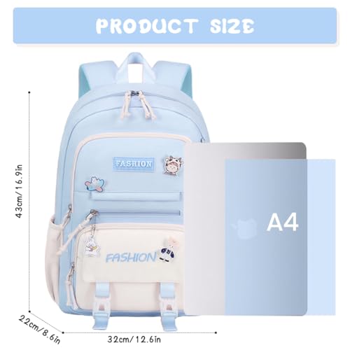 Image of PALAY Cotton School Bag for Girls 6-12 Years Old Birthday Gift Christmas Gift,, Blue
