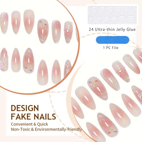 GlamRays 24 Piece Almond Shaped Flowers Pearl 3D Waves Nail Art Set Full Wrap Nail Nails Suitable for Women and Girls - Image 3
