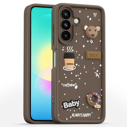 Image of Bintage Back Cover Compatible for Samsung A27 5G | Cute Fun Ball | 3D Taddy Smiley Coffee | Milk Case | Full Body Protection - Brown