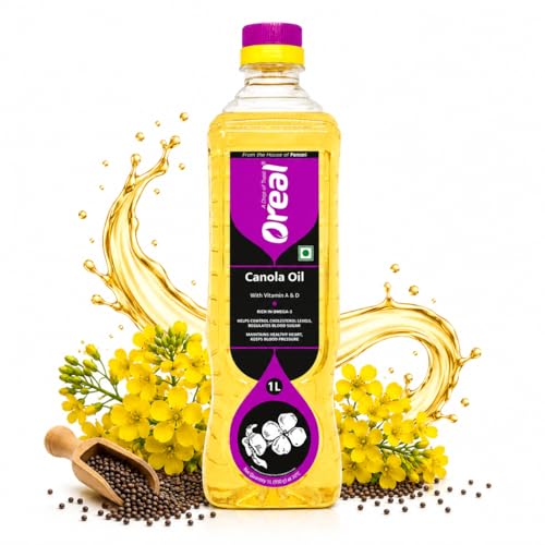 Image of Oreal Premium Pure Canola Oil, 1 Litre for Cooking | Natural | Chemical-Free | Healthiest Cooking Oil | Rich in Omega-3 and Omega-6 | Improve in Metabolisms & Keeps Active | Preservative Free Suitable for all Ages