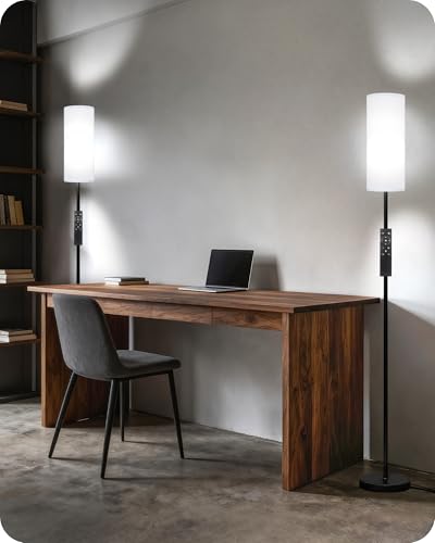 Image of Set of 2 Dimmable Floor Lamps for Living Room with 2 Remotes and Foot Switch, 64.4 inchModern Standing Tall Lamp, Corner Lamp for Bedroom, Bulb Included, 3000K-6500K, White Shade CW06LDP205W1