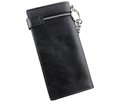 Men's Punk Skulls Cross ID Card Money Black Leather Zipper Wallet With A Chain2