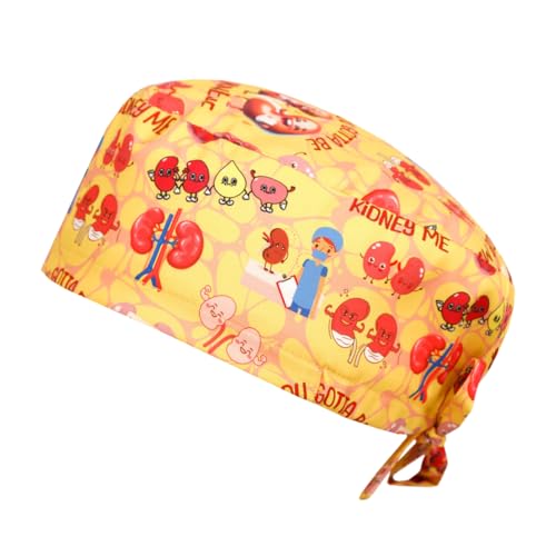 DOKRIN Hair & Beard Covers, 1 pezzo berretto chirurgico berretto turbante berretto da lavoro regolabile berretto stampato unisex adatto per dentisti e veterinari (giallo)
