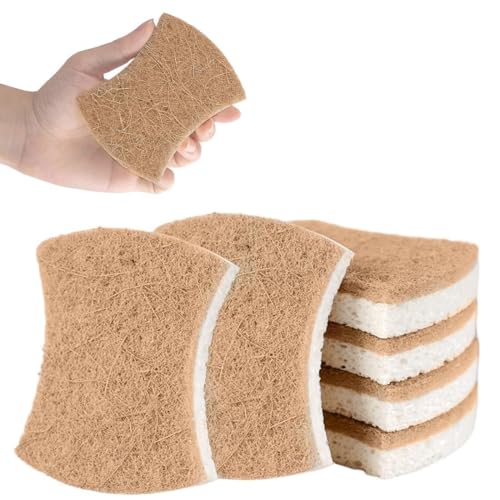 6 piezas esponja de cocina natural, estropajo ecologico, esponja de cocina biodegradable, esponja de cocina orgánica hecha de celulosa y coco, esponja de limpieza natural, esponja de cocina sostenible