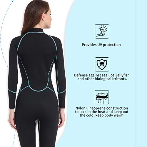 Mens 3mm Shorty Wetsuit Womens, Full Body Diving Suit Front Zip Scuba Diving Wetsuit Snorkeling Surfing (Womens Fullsuit, M)