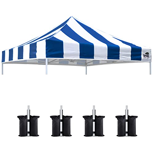 Image of Eurmax USA 10x10 Pop Up Canopy Replacement Top,Universal Instant Canopy Cover ONLY,Heavy Duty UPF 50+ UV Protection,Water & Wind Resistant Tarp,30+ Colors Available,Bonus 4 Sand Bags (Stripe Blue)