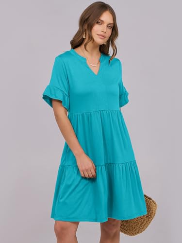 Image of ANRABESS Women's Summer Casual Dress, V-Neck Ruffle Sleeve Tiered Mini Dress, Soft Comfy Fabric with Pockets for All-Day Wear