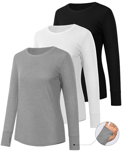 Huukeay 3 Pack Women's Long Sleeve Shirts with Thumb Holes, Cotton Casual Crew Neck Tunic Tops Fall Loose Y2k Trendy Outfits2