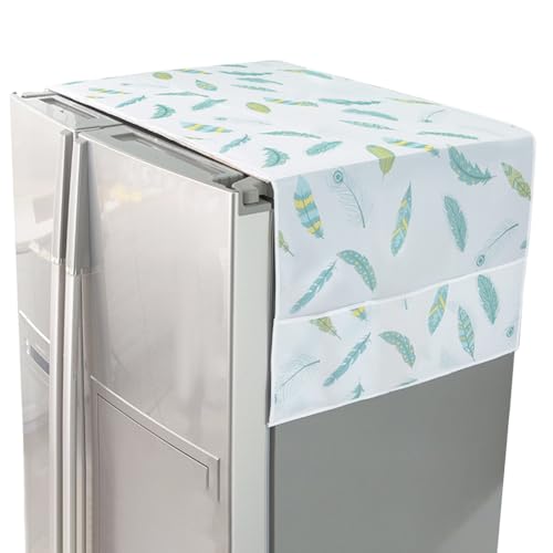 Image of CREATCABIN Refrigerator Dust Cloth PVEA Washing Machine Waterproof Cover Dustproof Fridge Top Cover Multi-Purpose with Side Storage Pockets for Kitchen Appliance Protector Feather 75 x 24 Inch