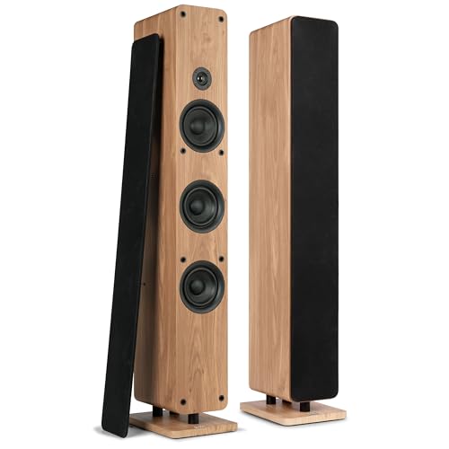 Audizio Arco - Standlautsprecher Passiv 320 Watt - 2er Set - HiFi Lautsprecher für Stereoanlage & Heimkino Soundsystem - 3-Wege Speaker - Ideal als Front/Surround Lautsprecher Boxen - Holzoptik Braun