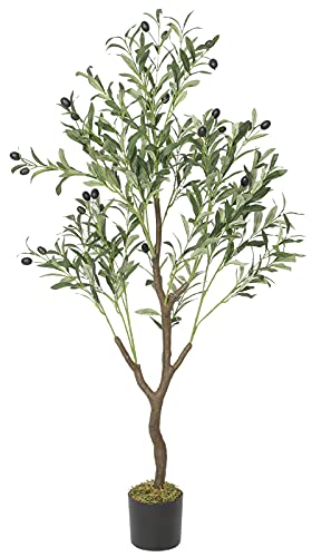 VIAGDO Artificial Olive Tree 4ft Tall Fake Potted Olive Silk Tree with Planter Large Faux Olive Branches and Fruits Artificial Tree for Modern Home Office Living Room Floor Decor Indoor, 504 Leaves