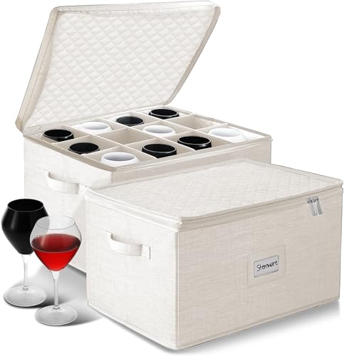 Image of Hearth & Harbor Wine Glass Storage Box with Dividers, Stemware Storage