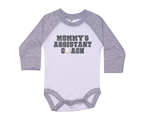Image of Volleyball Onesie/Mommy's Assistant Coach/Super Soft Bodysuit/Baby Sports Outfit (GREY RAGLAN ONESIE, 0-3M)