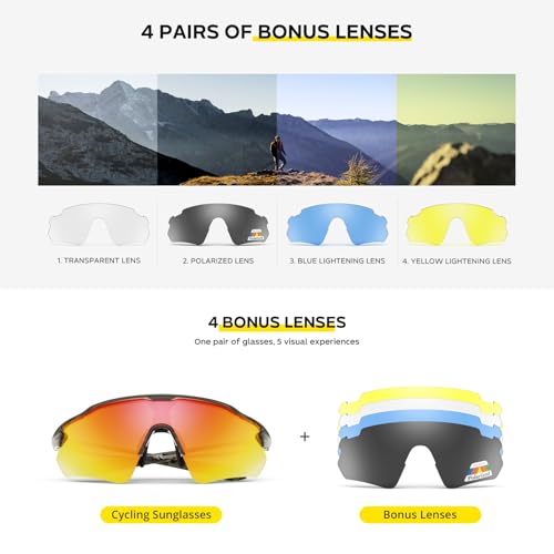 Image of Cycling Glasses, TR90 Unbreakable Frame Polarized Anti-UV400 Sports Sunglasses
