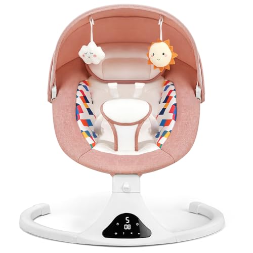 Baby Swings for Infants, Pink Infant Swing with 5 Speeds, 12 Soothing Melodies, Bluetooth & Remote Control, Portable Baby Swing for Indoor and Outdoor (Pink)