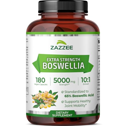 Zazzee Extra Strength Boswellia Serrata 10:1 Extract, 5000 mg Strength, 65% Boswellic Acid, 180 Vegan Capsules, 6 Month Supply, Standardized 10X High Potency, 100% Vegetarian, All-Natural, Non-GMO