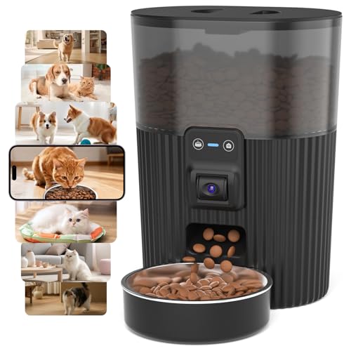 PAPIFEED Automatic Cat Feeder with Camera 3L Cat Food Dispenser with App 2.4G WiFi Timed Cat Feeder for Dry Food 2-Way Audio Smart Pet Feeder for Small Dog 10 Meals/Day 6 Portions/Meal