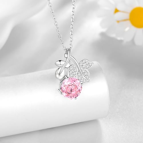 Birthstone Rose Pendant Necklace - 925 Sterling Silver Rose Cut Cubic Zirconia Flower Leaf Necklace Anniversary Birthday Jewelry Gift for Women Wife Mom Daughter3