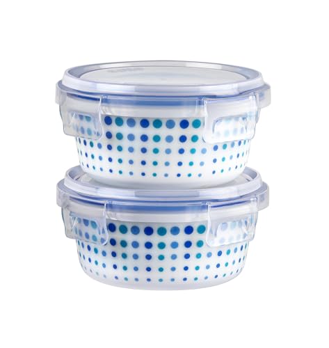 Image of CELLO Opalware Cool Dots Lunch Box with Jacket | Leak-Proof & Thermal Resistant | Microwave Safe & Dishwasher Safe | 2 Container with Lid 300ml Each | Set of 2