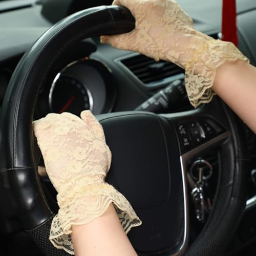 SATINIOR Ladies Lace Gloves for Women Tea Party Elegant Short Courtesy Gloves for Wedding Dinner Opera Parties