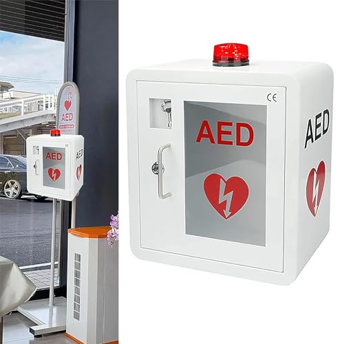 Armario de almacenamiento para desfibrilador DEA, caja de acero con alarma de desfibrilación cardíaca de pared, botiquín de primeros auxilios con llave y esquema de alarma, para espacios públicos.
