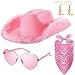 Pink Cowboy Hat Costume, Plush Cowgirl Role Play Set, 4X Fashion Western Hat with Bandana, Soft Photography Party Accessory, Cute Masquerade Outfit Piece, For Women Festivals Photos Events