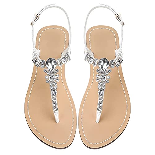 Image of Women's Rhinestone Flat Sandals, Women Flip Flops with Clip Toe RingBeadeed Rhinestone Crystal Jeweled Sandal Shoes for Summer Beach Oceanside Holiday Outdoor