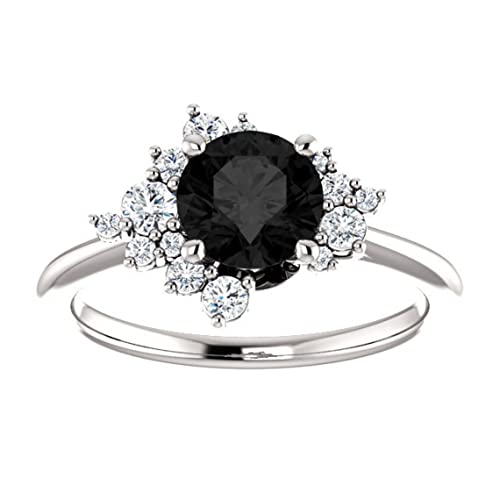 Vintage 2.8 Ct Round Cut Onyx Black Diamond Cluster Wedding Engagement Ring for Women in 925 Sterling Silver White Gold Finish Rhodium Plated