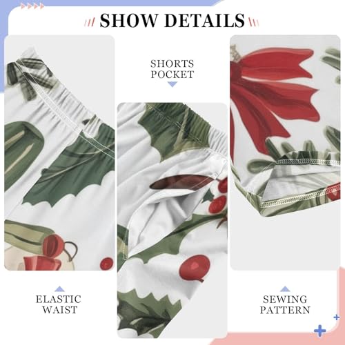 ZZXXB Christmas Mistletoe Branches Boys Long Pants Soft Trousers Elastic Waist Kids Lounge Bottoms with Pockets S-XL4