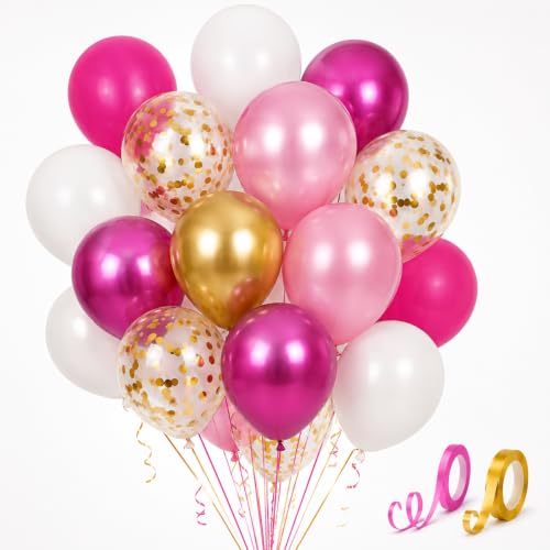 Image of AMFIN (Pack of 50) Unicorn Theme Birthday Decoration Kit Metallic Finish Women Girls Item Pink Multi Head Rainbow Confetti Chrome Latex Balloons