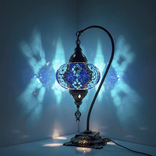 ENVA Turkish Moroccan Mosaic Lamp Light - Handmade Mosaic Swan Neck Table Desk Bedside Lamp - Free LED Bulb (3053)