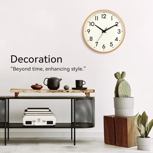 Image of Mosewa Wall Clock 8 Inch, Battery Operated Silent Non-Ticking Modern Analog Clock Decorative for Kitchen, Bedroom, Office(Beige)