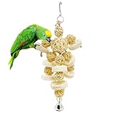 Hamiledyi Bird Toys Foraging Star Bird Chew Toy Super Shredder Ball Will Keep Birds Busy Foraging for Hidden Treasures Parrot Cage Toys Cages Shredder Cockatiel Conure (1 x Rattan Chew Ball String)