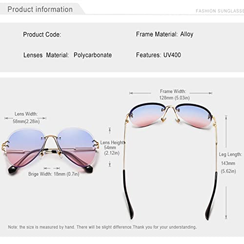 CGZWFERA-Women Rimless Sunglasses Blue Gradient Lens UV400 Protection3