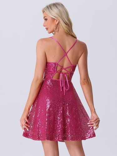 Image of Allegra K Glitter Sequin Dresses for Women's Spaghetti Strap Tie Back Backless Mini Party Dress Clubwear