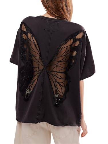 Women Y2k Embroidered Graphic Tees Preppy Teen Girls Short Sleeve Oversized Summer T-Shirt Coastal Beach Tops