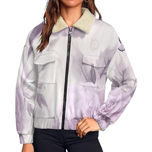 Chaqueta sudadera polar con cremallera de peluche cálido y elegante diseño floral