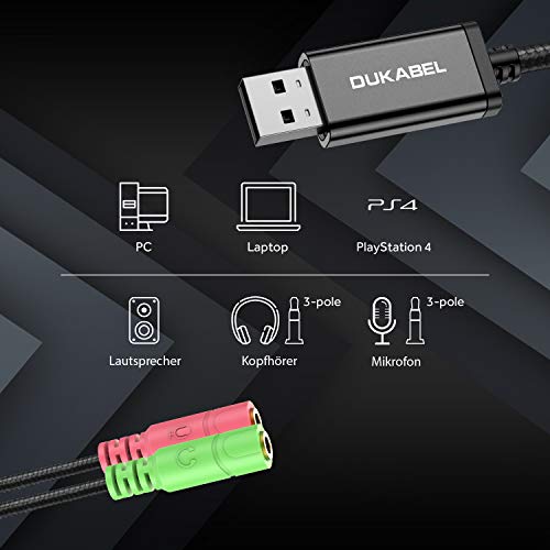 DuKabel Externe USB-geluidskaart adapter voor computer, laptop en PS4, USB naar 2 x 3,5 mm jack Aux audio converter… - Image 3