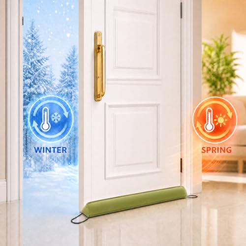 Image of Sunolga Door Draft Stopper, Removable Washable Cover, 38 inch, Olive Green | Weighted Gap Filler, Blocks Hot and Cold Air, All-Season Seal, Easy Install, Noise & Wind Blocker, Home Essentials